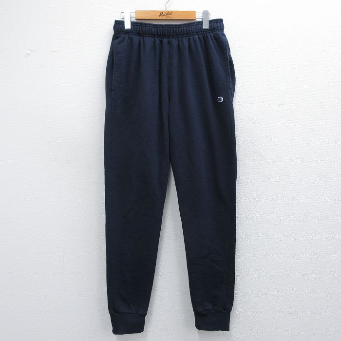 W32★古着 チャンピオン Champion スウェット パンツ メンズ ワンポイントロゴ 紺 ネイビー 25mar07 中古 ボトムス ロング