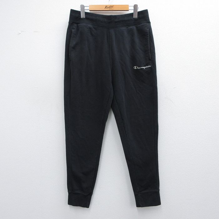 W34★古着 チャンピオン Champion スウェット パンツ メンズ ワンポイントロゴ 黒 ブラック 25mar07 中古 ボトムス ロング