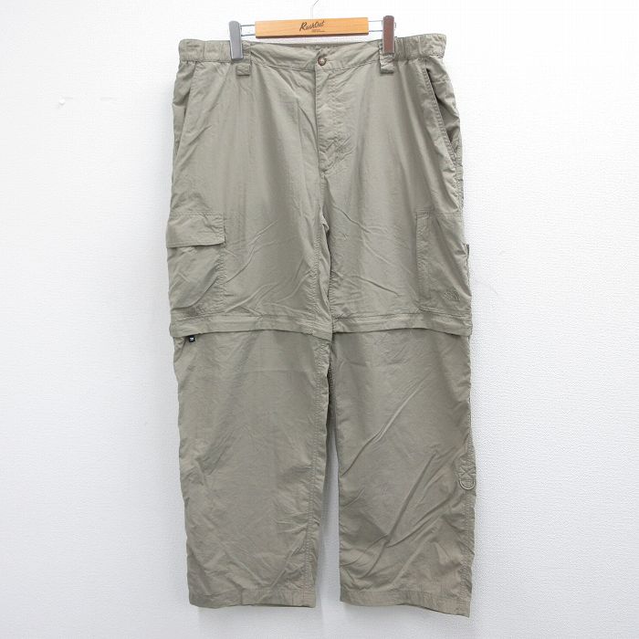 W40★古着 ノースフェイス THE NORTH FACE ナイロン パンツ メンズ ワンポイントロゴ 大きいサイズ ベージュ カーキ 25mar07 中古 ボトムス ロング
