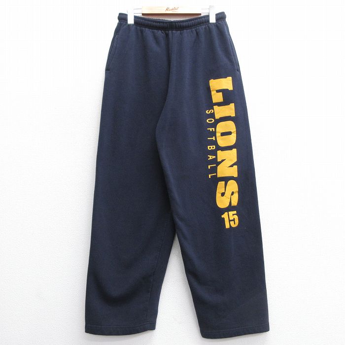 W32★古着 スウェット パンツ メンズ LIONS 紺 ネイビー 25mar11 中古 ボトムス ロング
