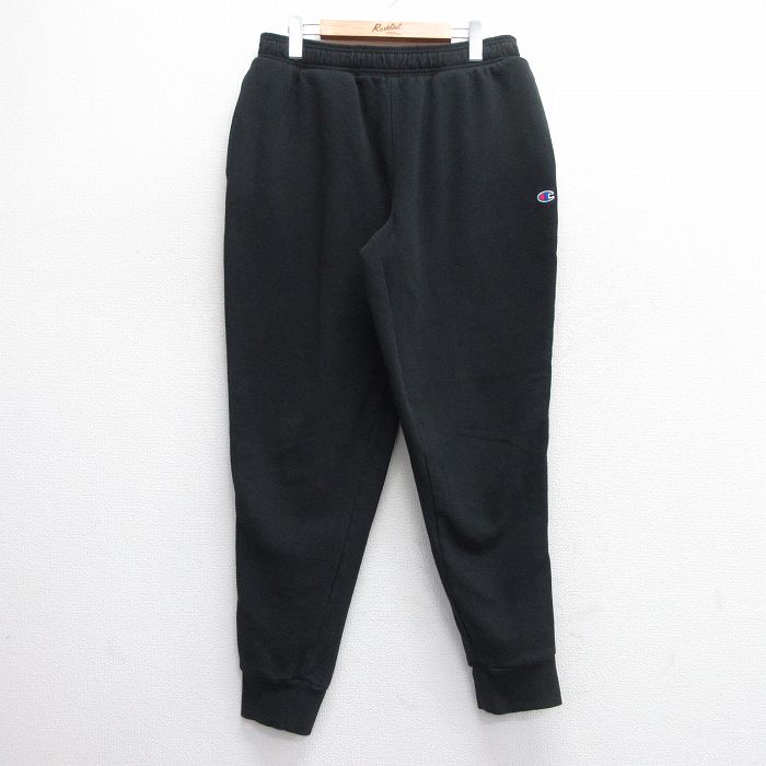 W34★古着 チャンピオン Champion スウェット パンツ メンズ ワンポイントロゴ 黒 ブラック 25mar11 中古 ボトムス ロング