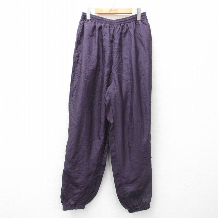 W36★古着 ナイロン パンツ メンズ 無地 紫 パープル 25mar12 中古 ボトムス ロング