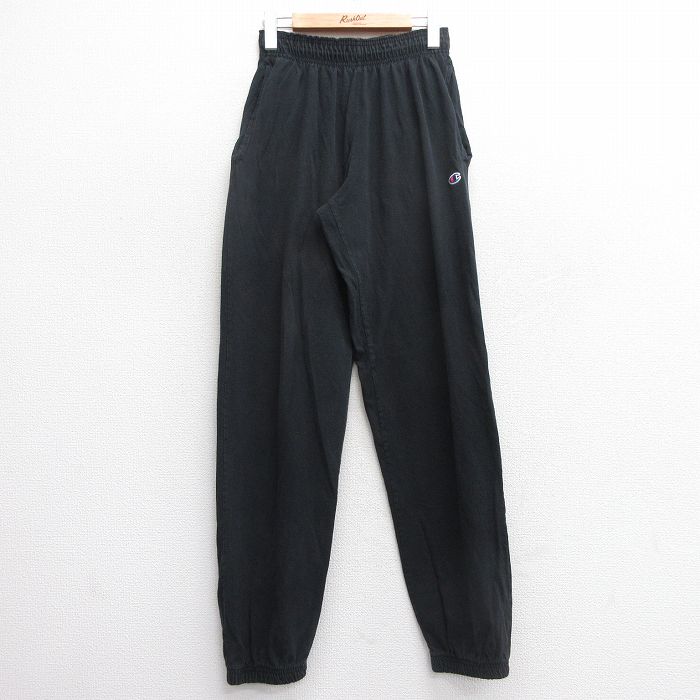 【50%OFF】W29★古着 チャンピオン champion イージー パンツ メンズ ワンポイントロゴ 黒 ブラック 25mar21 中古 ボトムス ロング