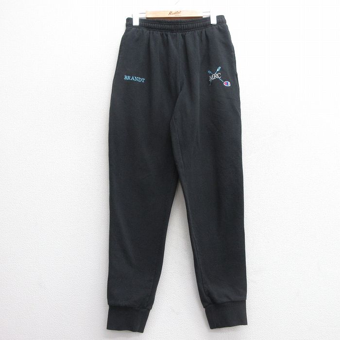 W33★古着 チャンピオン champion スウェット パンツ メンズ ワンポイントロゴ MRC 黒 ブラック 25mar21 中古 ボトムス ロング