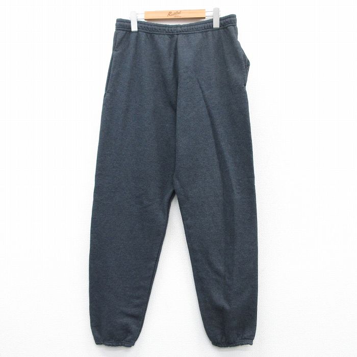 W35★古着 フルーツオブザルーム スウェット パンツ メンズ 無地 黒 ブラック 25mar26 中古 ボトムス ロング