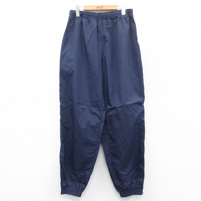 W35★古着 リーボック REEBOK ナイロン パンツ メンズ 00年代 00s ワンポイントロゴ 紺 ネイビー 25mar26 中古 ボトムス ロング