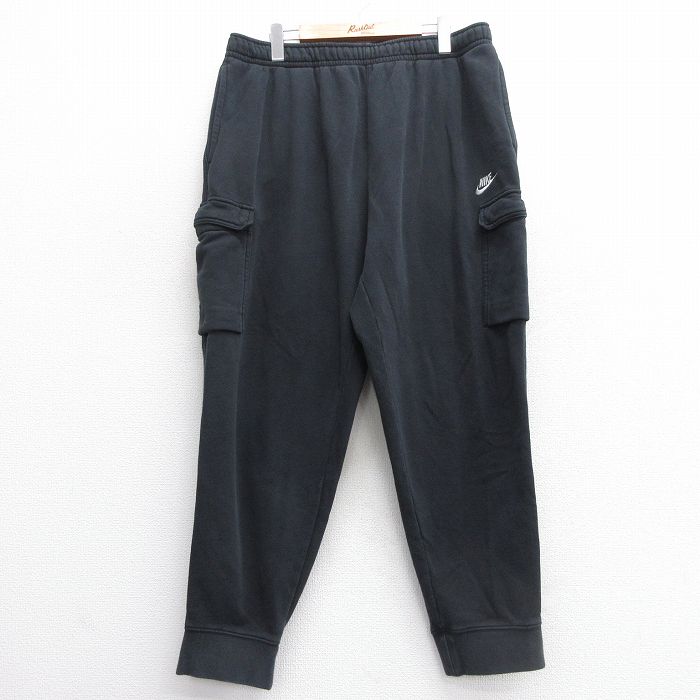 W38★古着 ナイキ NIKE スウェット カーゴ パンツ メンズ ワンポイントロゴ 黒 ブラック 25mar27 中古 ボトムス ロング