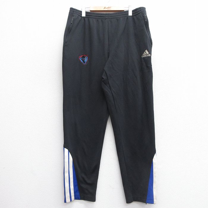 W42★古着 アディダス adidas ジャージ パンツ メンズ デポールブルーデーモンズ ワンポイントロゴ 黒他 ブラック 3本ライン 25mar27 中古 ボトムス ロング