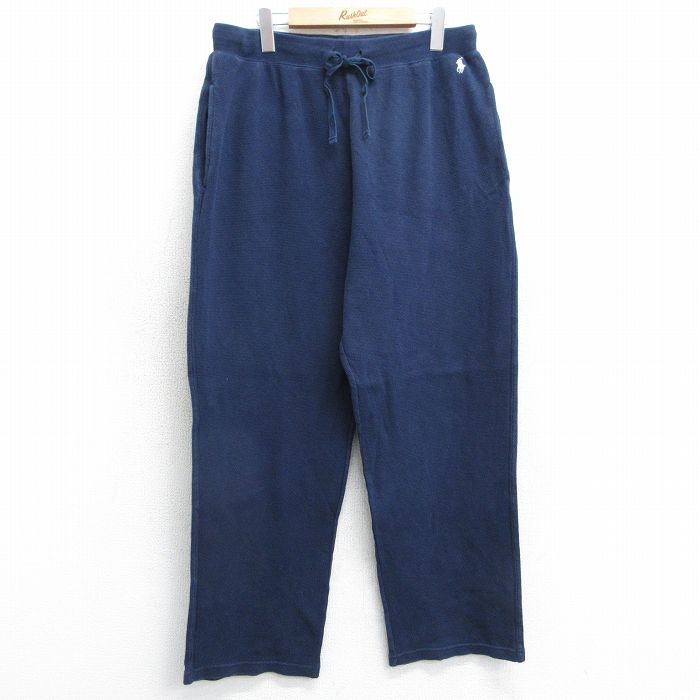 W35★古着 ラルフローレン Ralph Lauren チャップス ブランド サーマル パンツ メンズ ワンポイントロゴ コットン 紺 ネイビー 25mar31 中古 ボトムス ロング