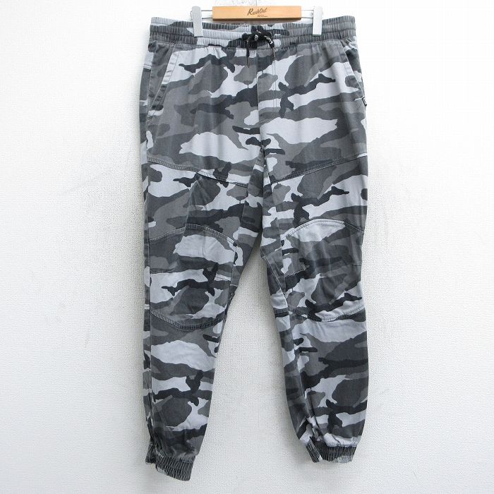 W39★古着 エコー ecko イージー パンツ メンズ シティーカモ ダブルニー グレー他 迷彩 25mar31 中古 ボトムス ロング