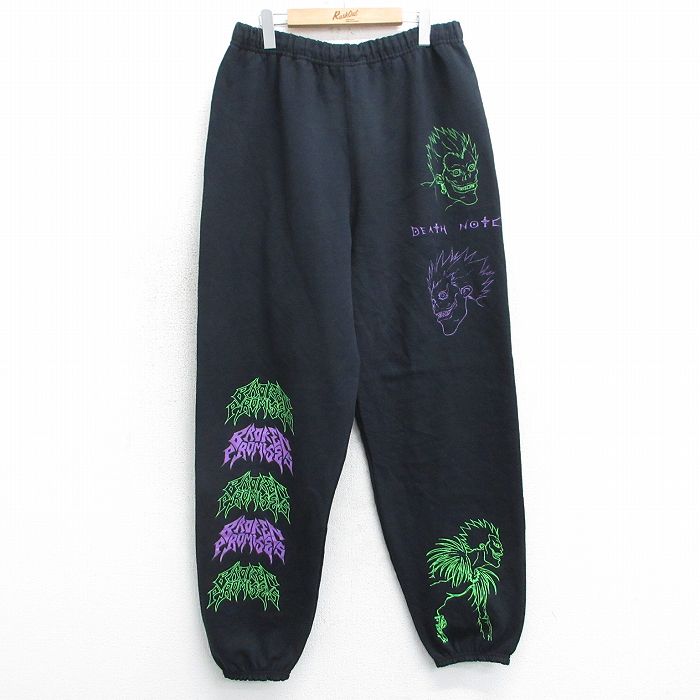 W37★古着 スウェット パンツ メンズ アニメ デスノート リューク 黒 ブラック 【spe】 25mar31 中古 ボトムス ロング