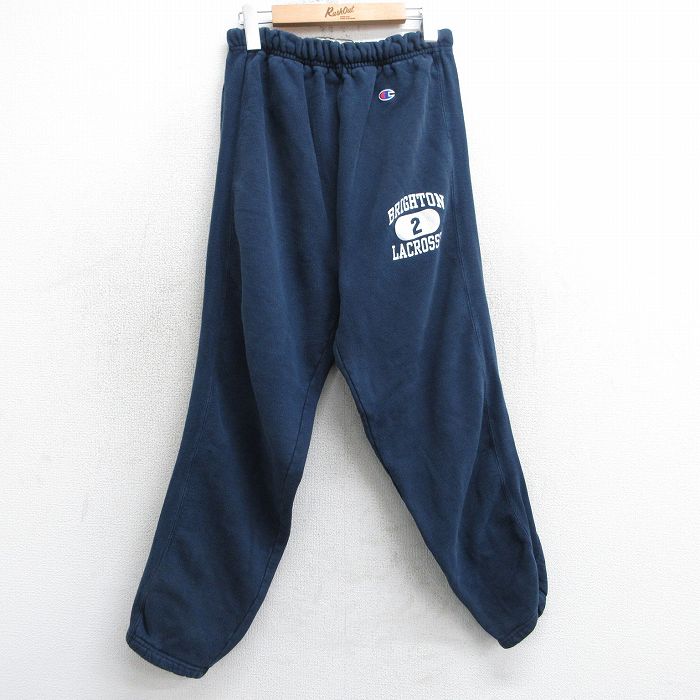 W33★古着 チャンピオン Champion リバースウィーブ スウェット パンツ メンズ 00年代 00s ブライトン ラクロス 紺 ネイビー 【spe】 25apr03 中古 ボトムス ロング