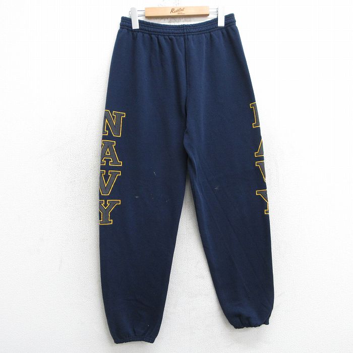 W32★古着 スウェット パンツ メンズ 90年代 90s ミリタリー USネイビー NAVY リフレクター USA製 紺 ネイビー 25apr17 中古 ボトムス ロング