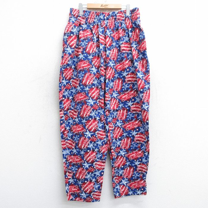 W36★古着 イージー パンツ メンズ 90年代 90s 星 総柄 コットン 赤他 レッド 25apr17 中古 ボトムス ロング