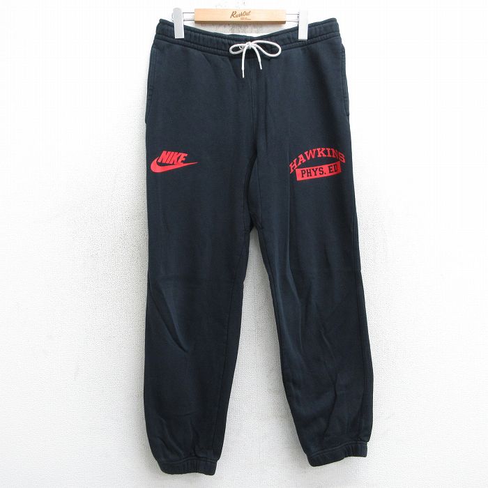 W34★古着 ナイキ NIKE スウェット パンツ メンズ ワンポイントロゴ ドラマ ストレンジャーシングス ホーキンス 黒 ブラック 【spe】 25apr17 中古 ボトムス ロング