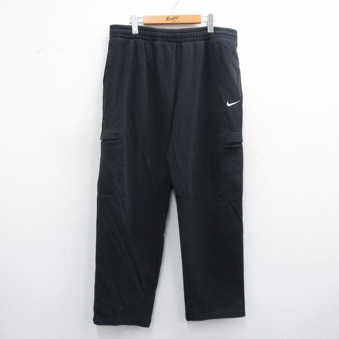 W38★古着 ナイキ NIKE カーゴ スウェット パンツ メンズ ワンポイントロゴ 黒 ブラック 25apr25 中古 ボトムス ロング
