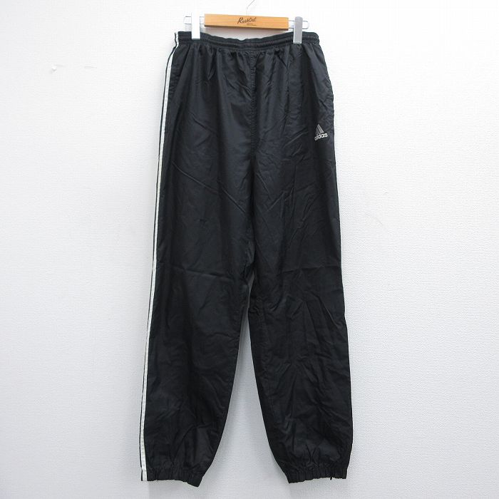 W33★古着 アディダス adidas ナイロン パンツ メンズ 90年代 90s ワンポイントロゴ 黒他 ブラック 3本ライン 25apr25 中古 ボトムス ロング