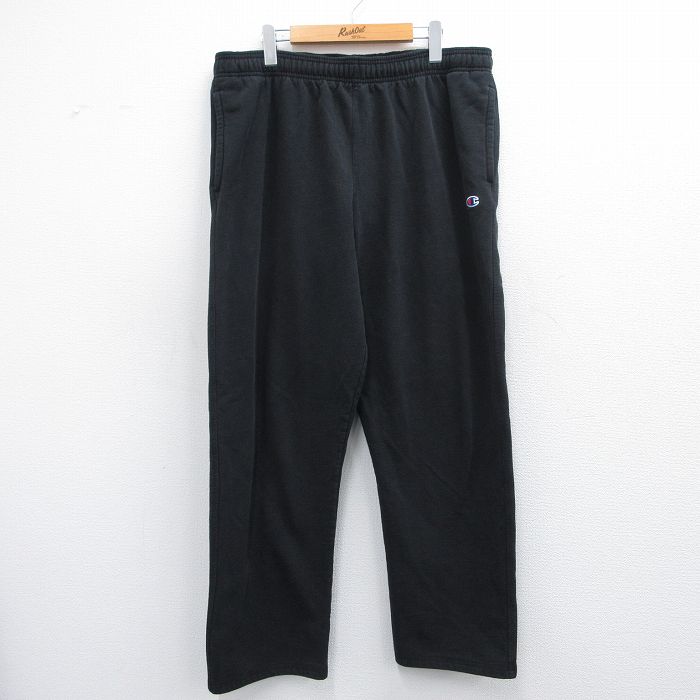 W40★古着 チャンピオン champion スウェット パンツ メンズ ワンポイントロゴ 大きいサイズ 黒 ブラック 25apr25 中古 ボトムス ロング