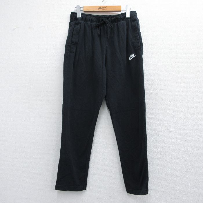 W31★古着 ナイキ NIKE イージー パンツ メンズ ワンポイントロゴ 黒 ブラック 25apr26 中古 ボトムス ロング