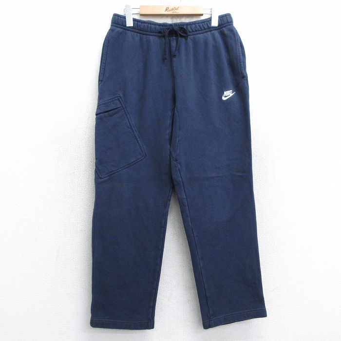 W33★古着 ナイキ NIKE スウェット パンツ メンズ ワンポイントロゴ 紺 ネイビー 25may08 中古 ボトムス ロング