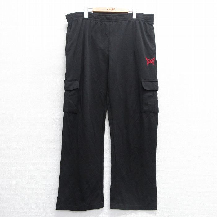 W46★古着 ジャージ カーゴ パンツ メンズ TAP OUT 大きいサイズ 黒 ブラック 25may09 中古 ボトムス ロング