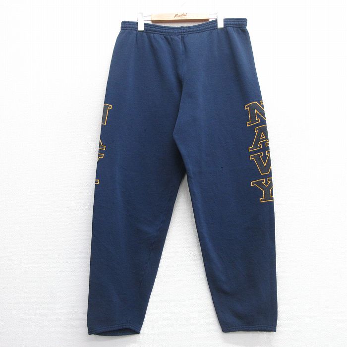 W39★古着 ミリタリー スウェット パンツ メンズ ネイビー リフレクター 紺 25may09 中古 ボトムス ロング