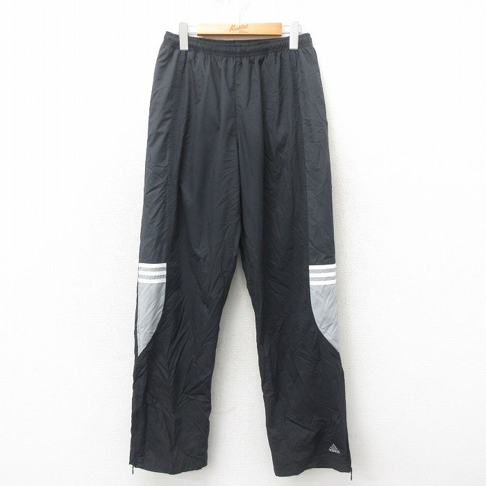 W33★古着 アディダス adidas パンツ ワンポイントロゴ 黒 ブラック 内側メッシュ 25may12 中古 メンズ ボトムス ロング