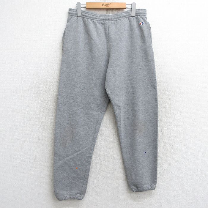 W33★古着 ジャージーズ スウェット パンツ メンズ 90年代 90s ワンポイントロゴ USA製 グレー 霜降り 25may28 中古 ボトムス ロング