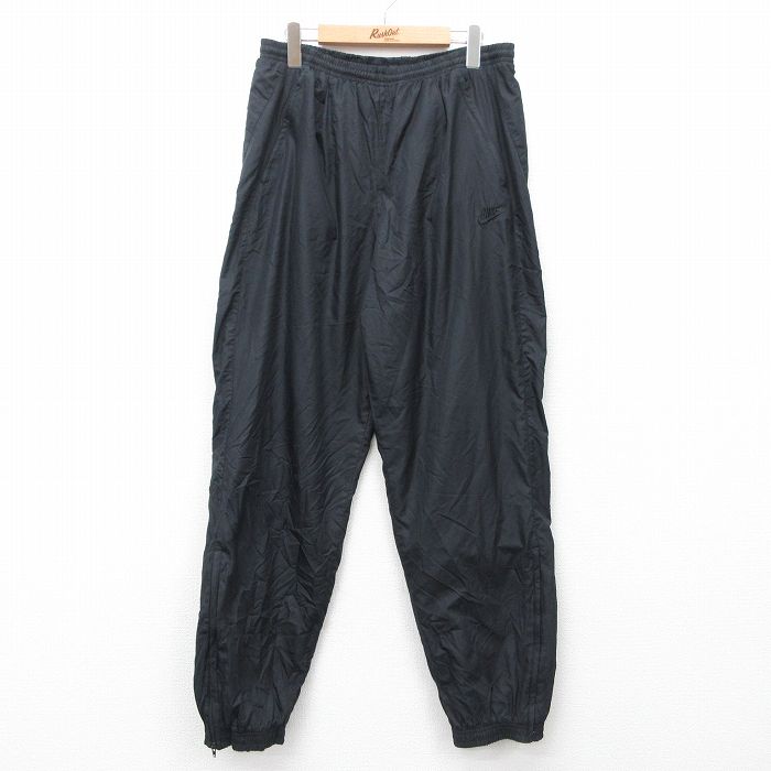 W32★古着 ナイキ NIKE イージー パンツ メンズ 00年代 00s ワンポイントロゴ 黒 ブラック 内側メッシュ 25jun28 中古 ボトムス ロング