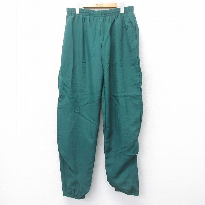 W36★古着 リーボック REEBOK ナイロン パンツ メンズ 90年代 90s ワンポイントロゴ 緑 グリーン 25jul07 中古 ボトムス ロング