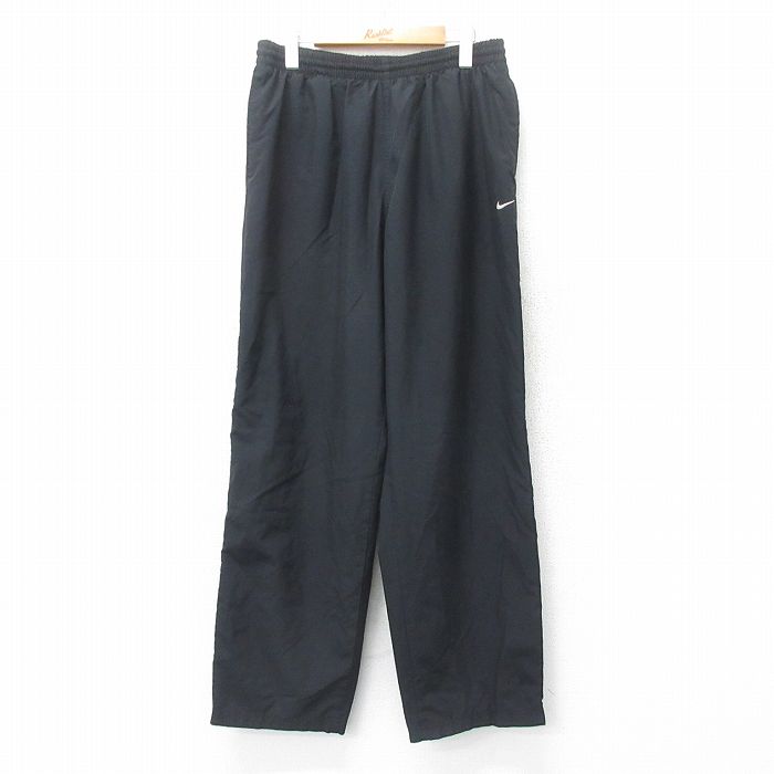 W33★古着 ナイキ NIKE イージー パンツ メンズ ワンポイントロゴ 黒 ブラック 内側メッシュ 25jul14 中古 ボトムス ロング