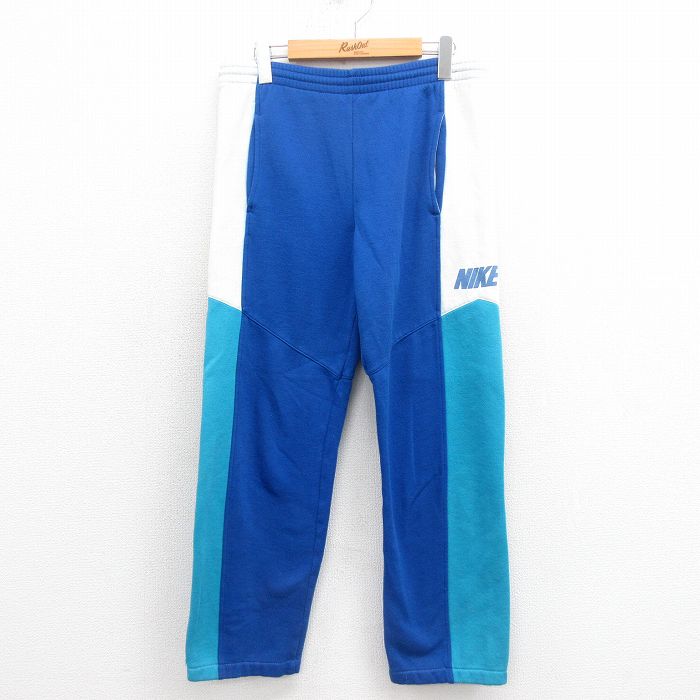 W32★古着 ナイキ NIKE スウェット パンツ メンズ 90年代 90s ワンポイントロゴ マルチカラー 青他 ブルー 【spe】 25aug06 中古 ボトムス ロング