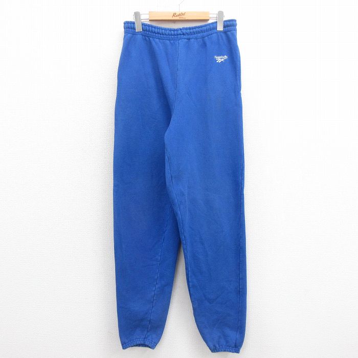 【20%OFF】W32★古着 リーボック REEBOK スウェット パンツ メンズ 90年代 90s ワンポイントロゴ USA製 青 ブルー 25aug06 中古 ボトムス ロング