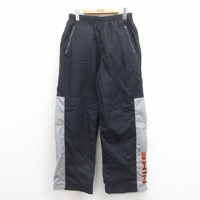 W32★古着 ナイキ NIKE ナイロン パンツ ツートンカラー 黒 ブラック 25aug06 中古 メンズ ボトムス ロング