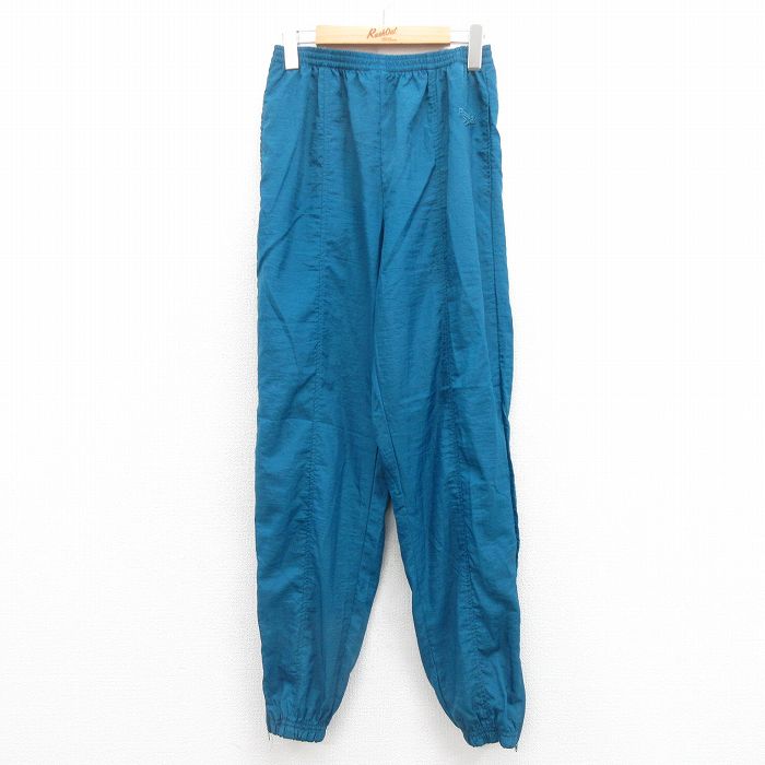 【20%OFF】W31★古着 リーボック REEBOK ナイロン パンツ 90年代 90s ワンポイントロゴ 青緑 25aug06 中古 メンズ ボトムス ロング