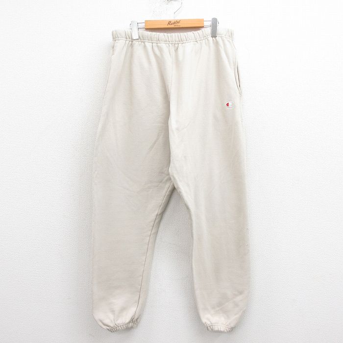 W35★古着 チャンピオン champion リバースウィーブ スウェット パンツ メンズ ワンポイントロゴ 薄ベージュ カーキ 25aug26 中古 ボトムス ロング