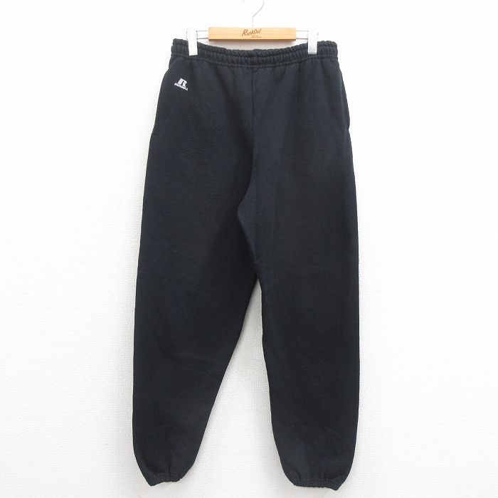 W33★古着 ラッセル スウェット パンツ メンズ 00年代 00s ワンポイントロゴ 黒 ブラック 25aug26 中古 ボトムス ロング