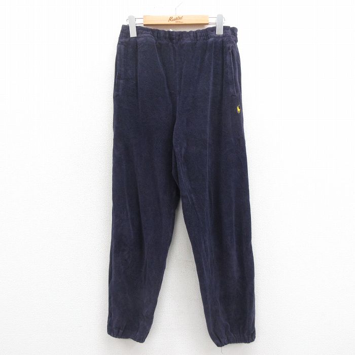 【20%OFF】W34★古着 ラルフローレン Ralph Lauren ブランド イージー パンツ メンズ 90年代 90s ワンポイントロゴ パイル地 コットン 紺 ネイビー 25aug26 中古 ボトムス ロング