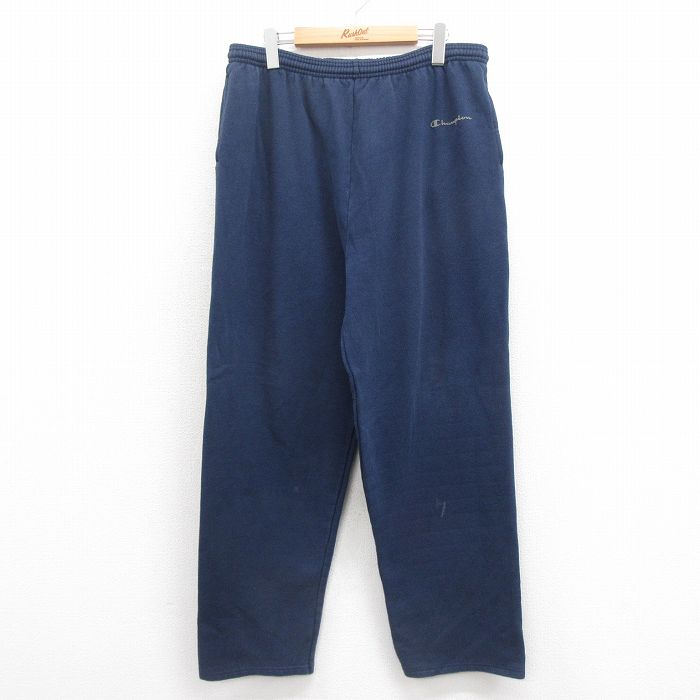 W37★古着 チャンピオン champion スウェット パンツ メンズ 00年代 00s ワンポイントロゴ 紺 ネイビー 25aug26 中古 ボトムス ロング