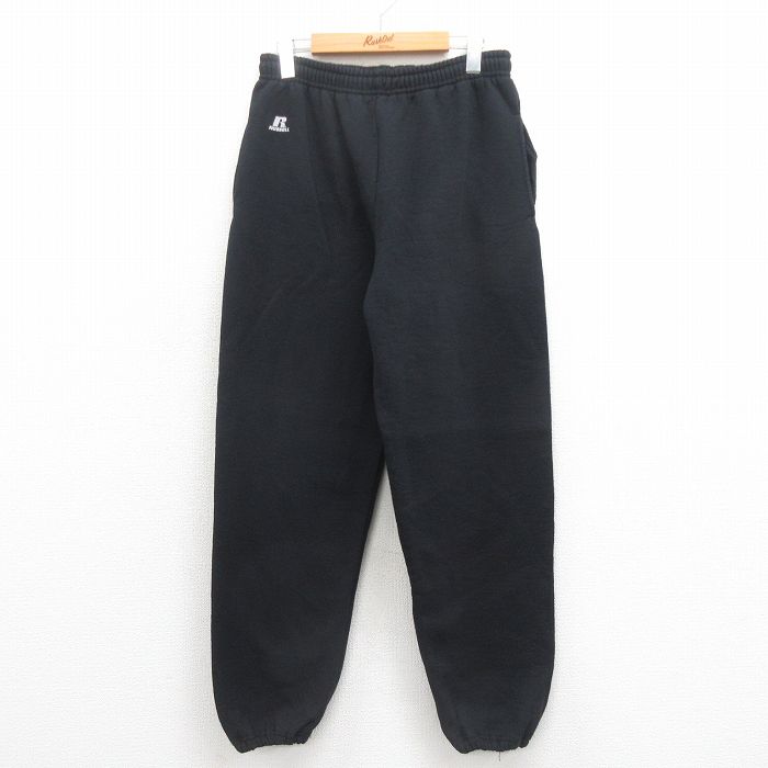 W32★古着 ラッセル スウェット パンツ メンズ 00年代 00s ワンポイントロゴ 黒 ブラック 25aug26 中古 ボトムス ロング