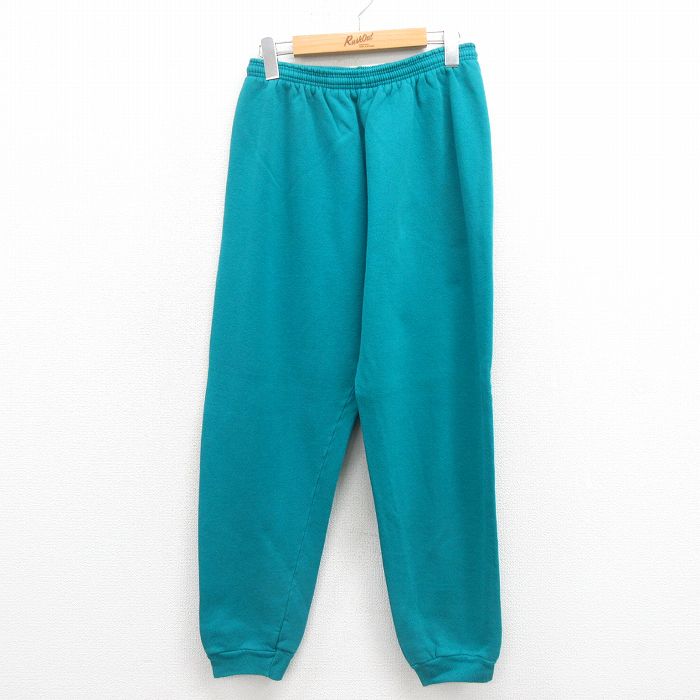 W31★古着 ヘインズ Hanes スウェット パンツ メンズ 90年代 90s 無地 USA製 青緑 25aug26 中古 ボトムス ロング