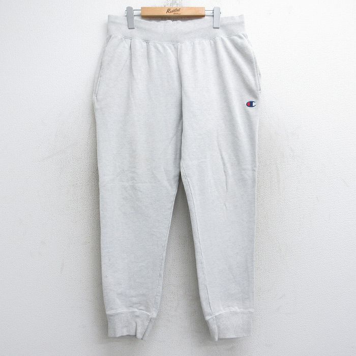 W34★古着 チャンピオン champion リバースウィーブ スウェット パンツ メンズ ワンポイントロゴ 薄グレー 霜降り 25sep03 中古 ボトムス ロング