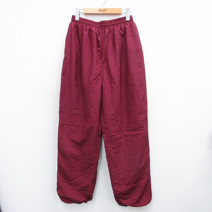 W29★古着 ナイロン パンツ メンズ 90年代 90s 無地 エンジ 25sep04 中古 ボトムス ロング