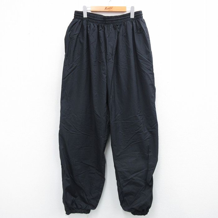 W33★古着 チャンピオン champion ナイロン パンツ メンズ ワンポイントロゴ 黒 ブラック 25sep04 中古 ボトムス ロング