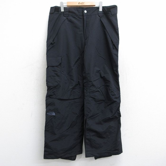 W37★古着 ノースフェイス THE NORTH FACE ナイロン スノー パンツ メンズ ワンポイントロゴ 黒 ブラック 25sep16 中古 ボトムス ロング