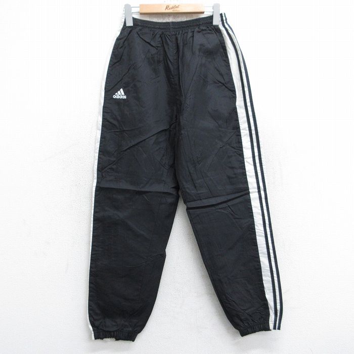 W26★古着 アディダス adidas ナイロン パンツ メンズ 00年代 00s ワンポイントロゴ 黒 ブラック 3本ライン 25sep16 中古 ボトムス ロング