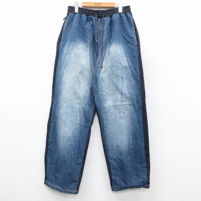 W36★古着 スウェット パンツ メンズ ツートンカラー 紺他 ネイビー 25sep22 中古 ボトムス ロング