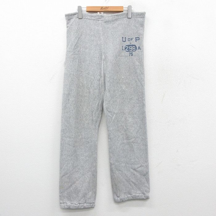 W35★古着 ビンテージ チャンピオン champion リバースウィーブ スウェット パンツ メンズ 70年代 70s 単色タグ 298 USA製 薄グレー 霜降り 【spe】 25sep22 中古 ボトムス ロング