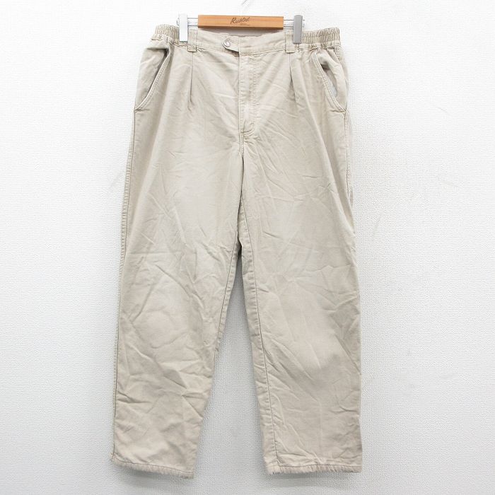 W38★古着 エルエルビーン LLBEAN スウェット パンツ メンズ 80年代 80s ダック地 ベージュ カーキ 内側フランネル 【spe】 25sep22 中古 ボトムス ロング