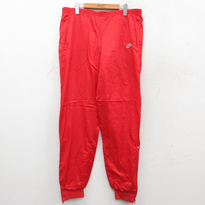 W33★古着 ナイキ NIKE ナイロン パンツ メンズ 90年代 90s ワンポイントロゴ 赤 レッド 内側メッシュ 25sep25 中古 ボトムス ロング